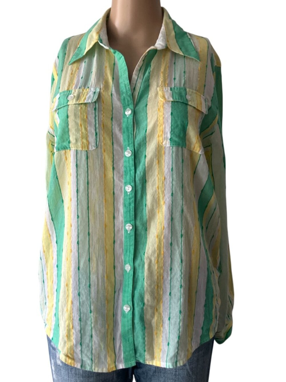 Vintage Alfred Dunner Striped Lightweight Button Down Shirt